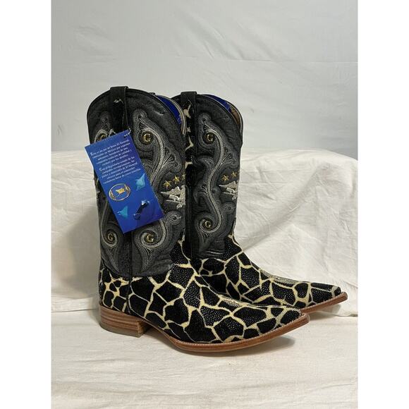 Stingray Leopard Print Pointed Toe Cowboy Boots by El General 1901 Mens Size 7.5